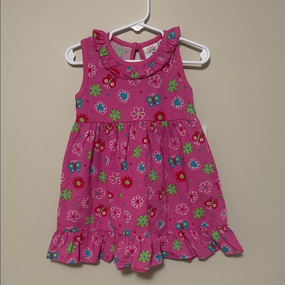 NWT- Boutique Floral and Butterfly Pink Kids Dress - Luigi Kids - 2T